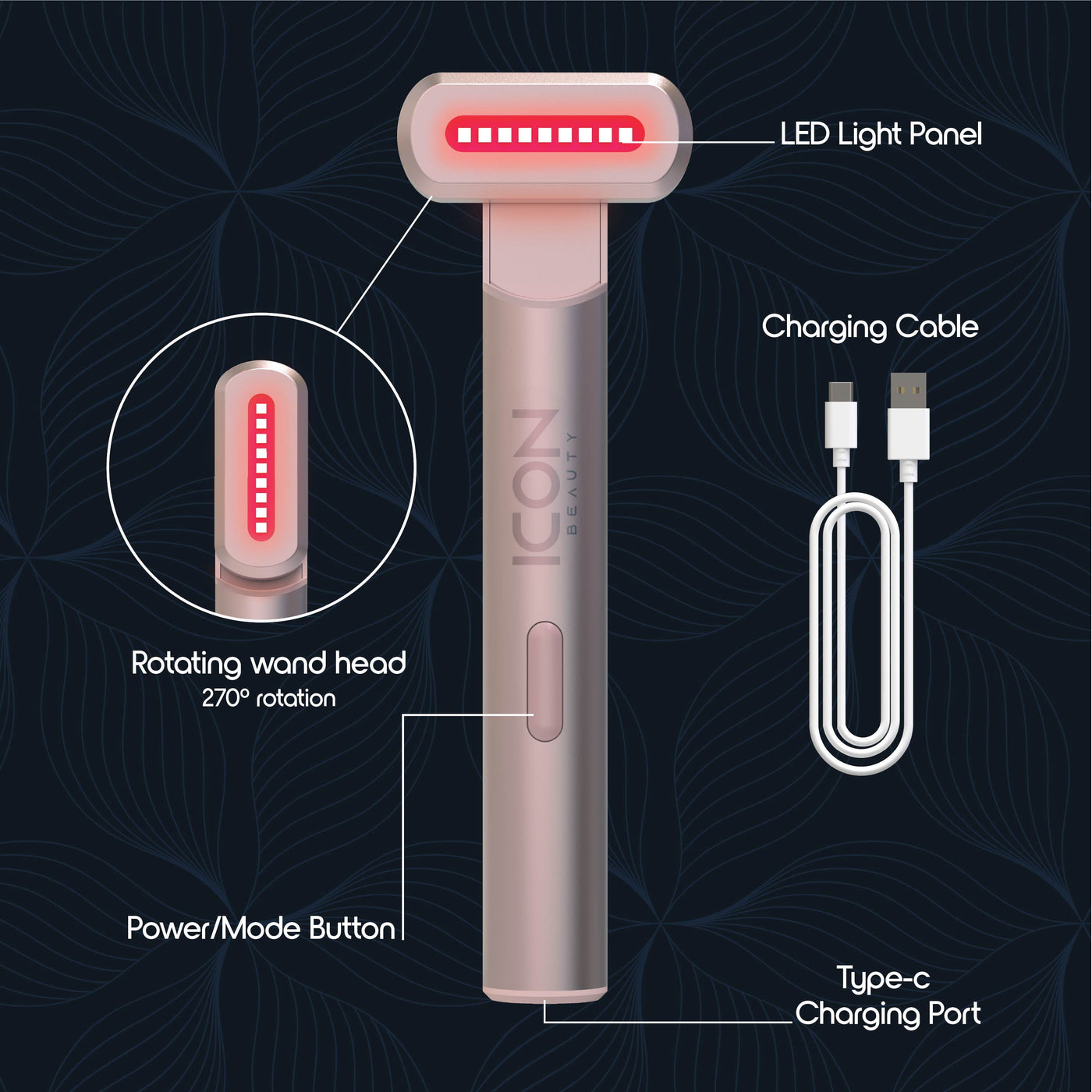 Icon by 4-In-1 Light Therapy Wand, Blue and Red Light Therapy for Face and Neck, Rechargeable