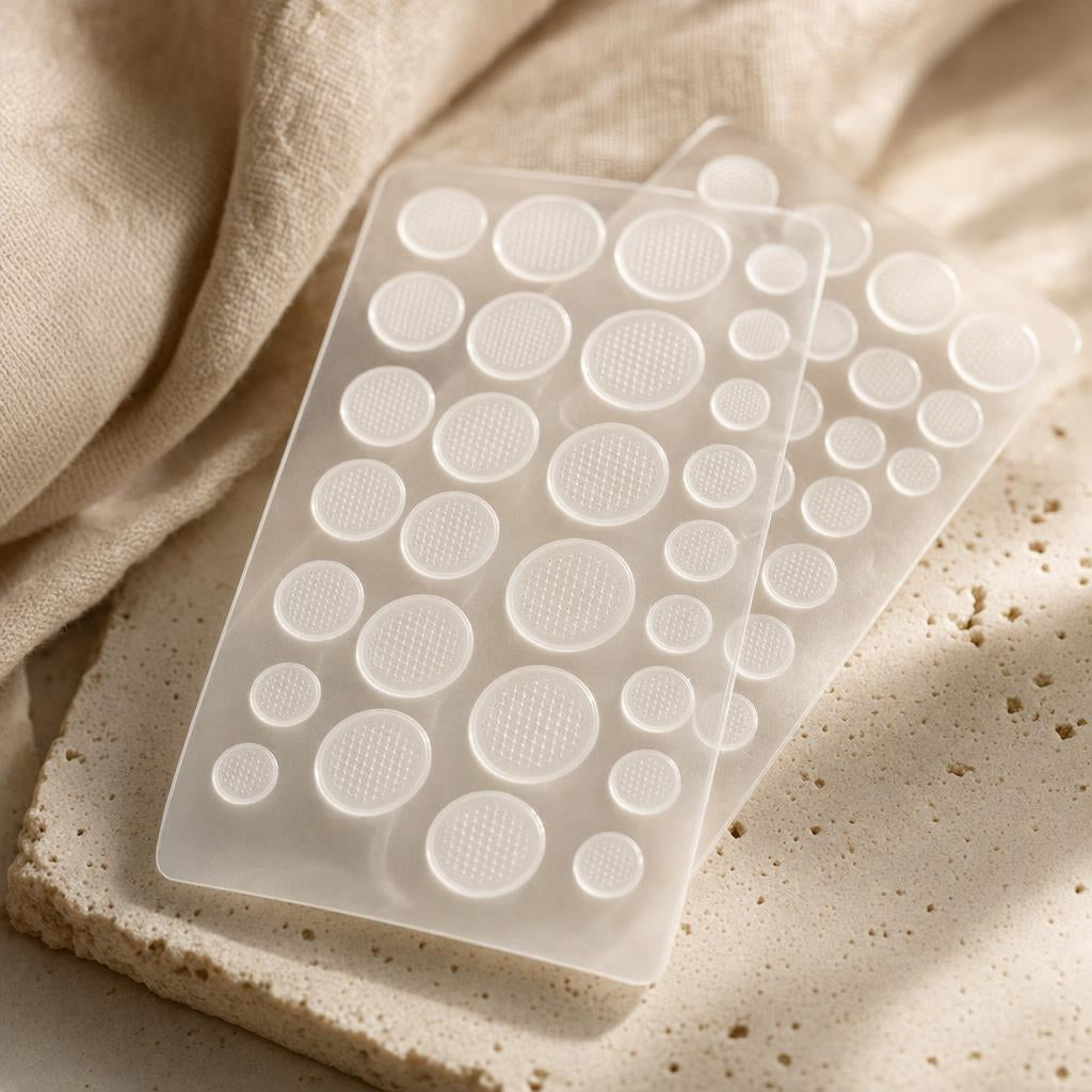 Microneedle blemish patches on clear blister sheets, two sizes