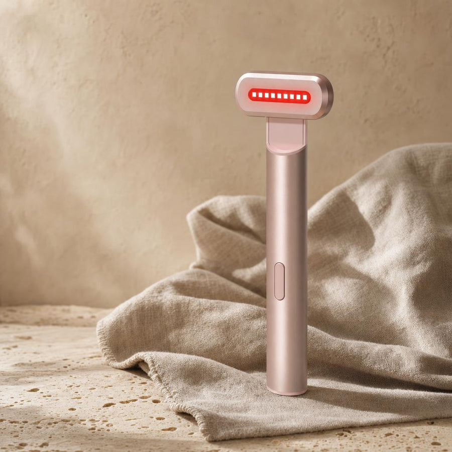 ICON 4-in-1 light therapy wand in rose gold with red LED head