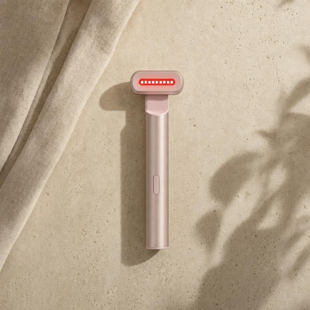 ICON 4-in-1 light therapy wand in rose gold with red LED head