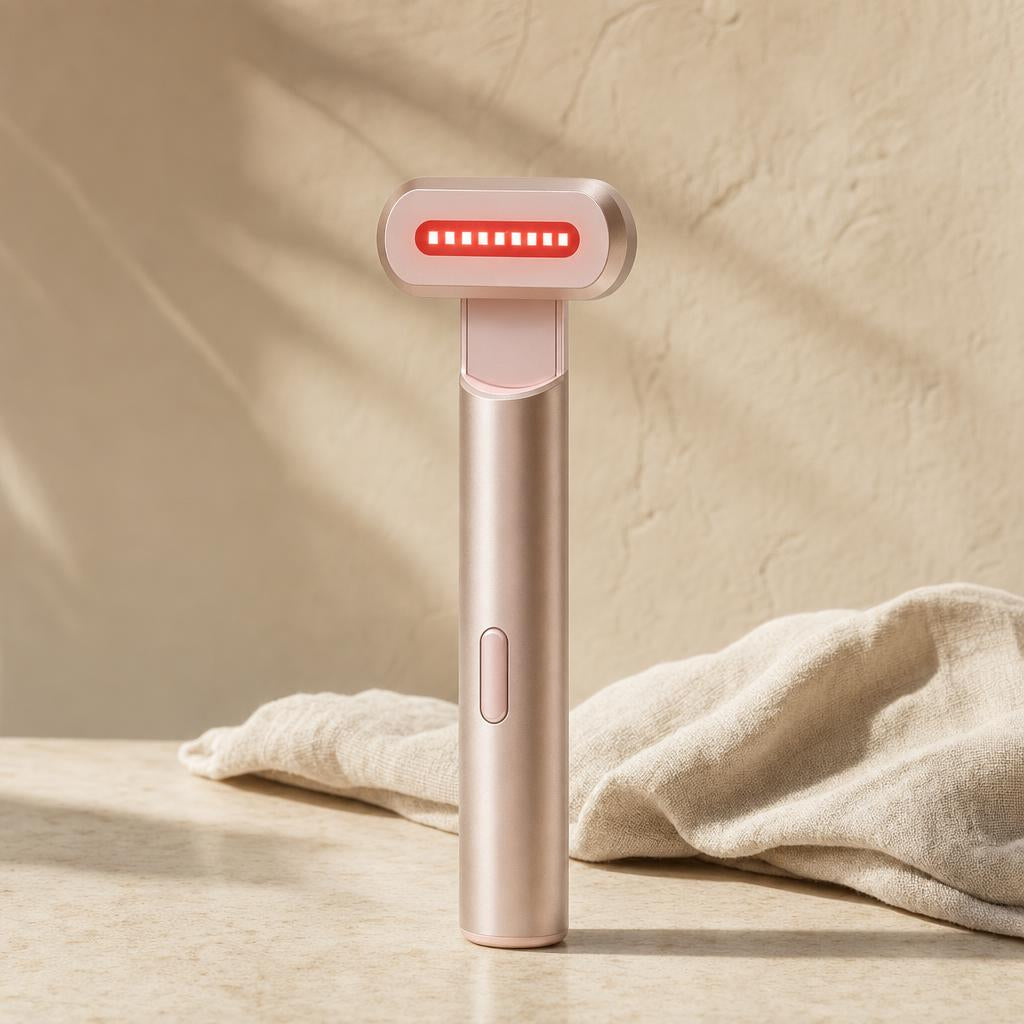 ICON 4-in-1 light therapy wand in rose gold with red LED head